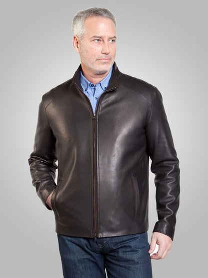 Black Mens Leather Shiny Jacket