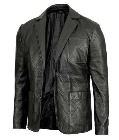 Men Black Quilted Leather Blazer