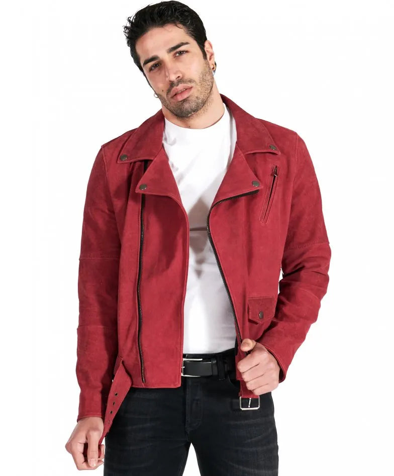 Genuine Red Suede Leather Jacket for Men