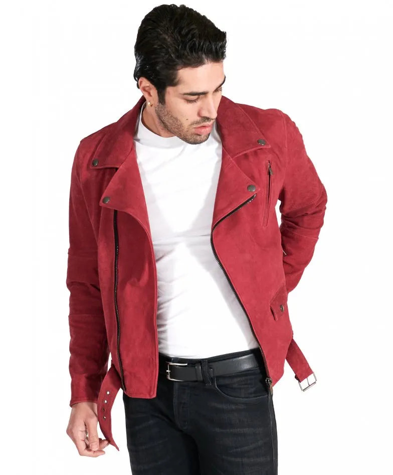 Genuine Red Suede Leather Jacket for Men