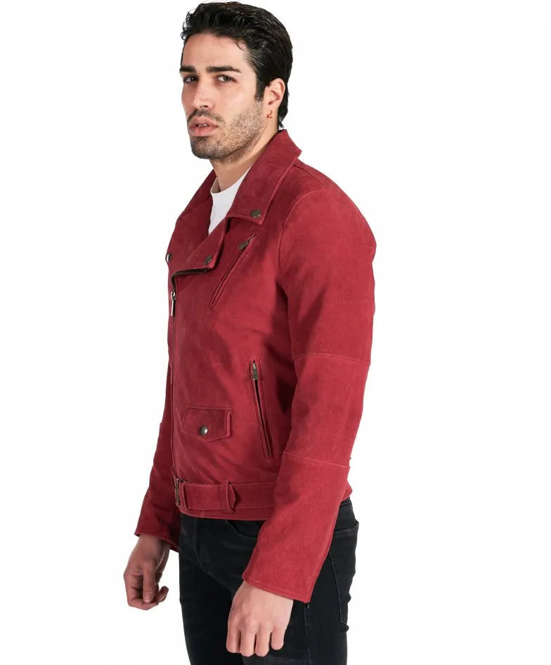 Genuine Red Suede Leather Jacket for Men