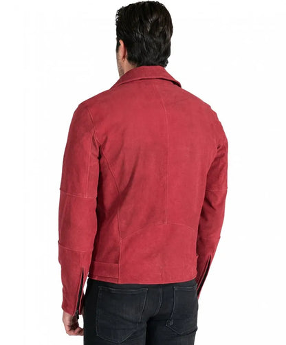 Genuine Red Suede Leather Jacket for Men