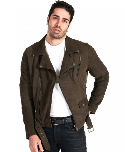 Genuine Brown Suede Leather Jacket for Men