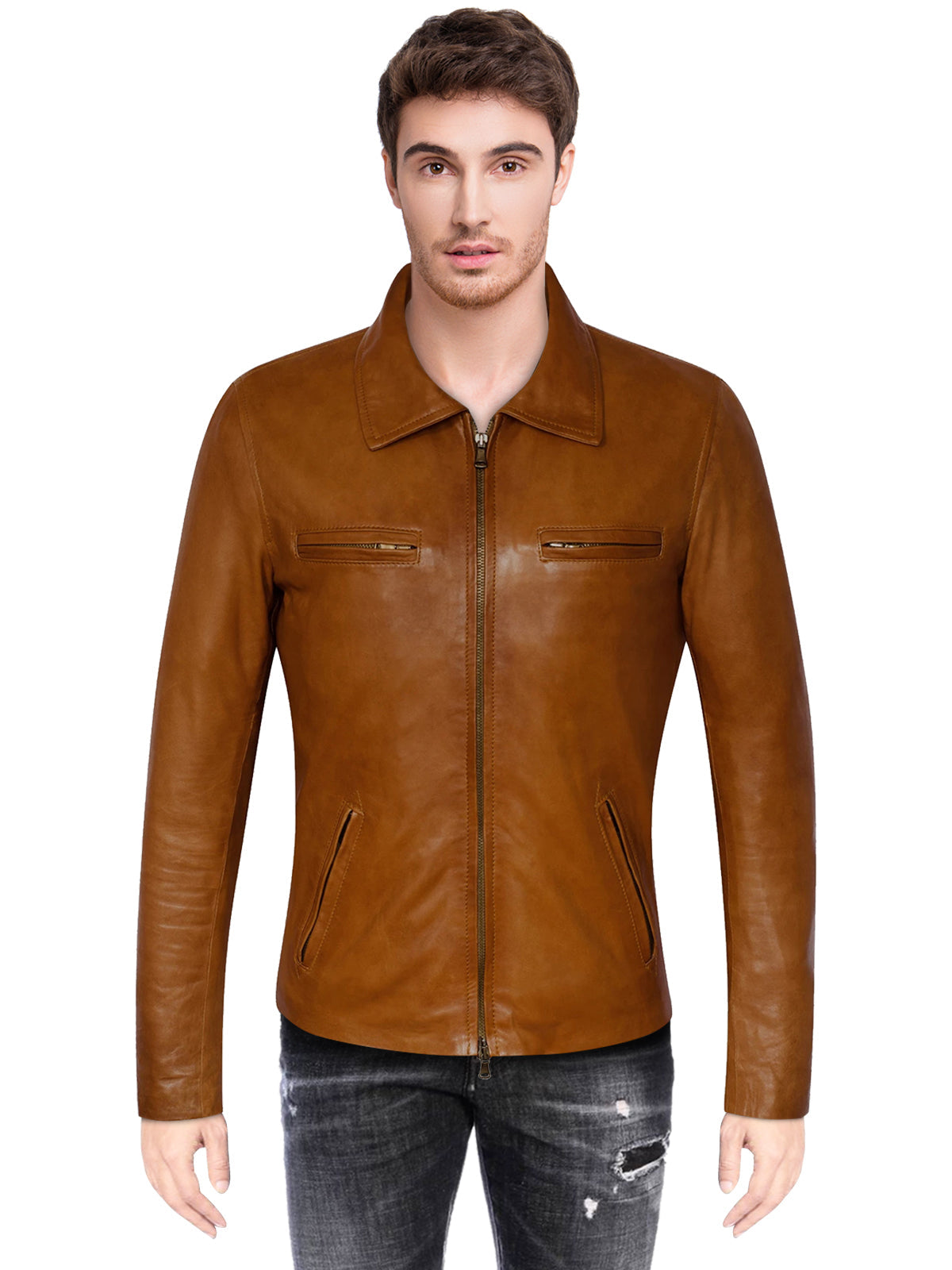 Men's Modern Moto Brown Biker Jacket