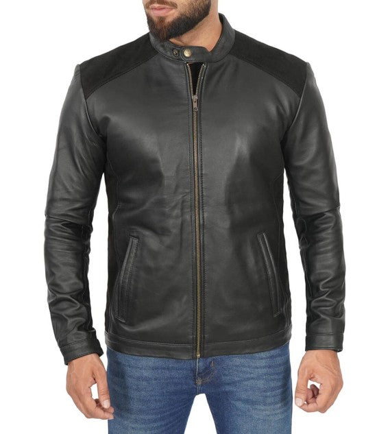 Men's Black Cafe Racer Real Leather Jacket