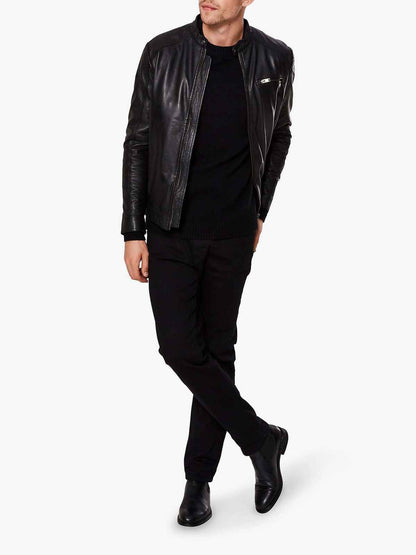 Classic Biker Puar Leather Jacket For Men