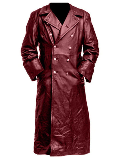 MENS WW2 MAJOR MILITARY STYLISH LEATHER LONG COAT