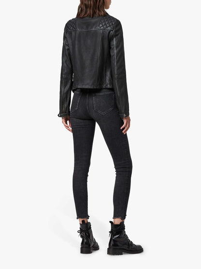 Womens Leather Cargo Biker Jacket