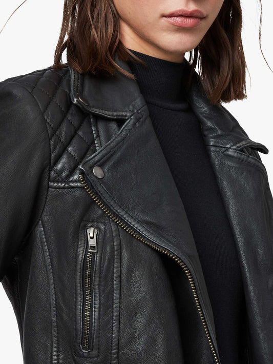 Womens Leather Cargo Biker Jacket