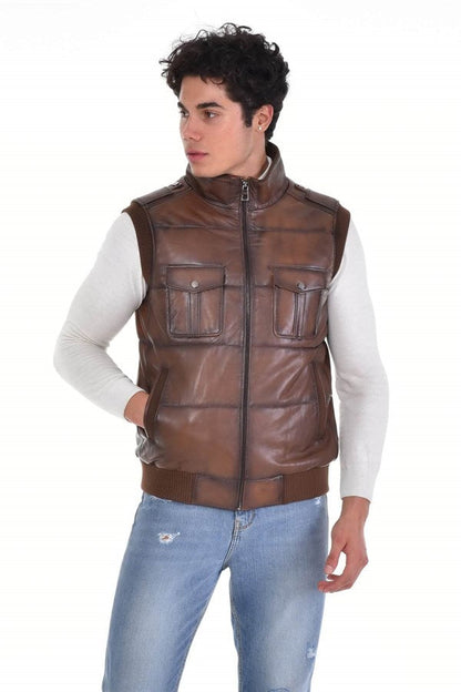 Brown Men's Genuine Leather Vest