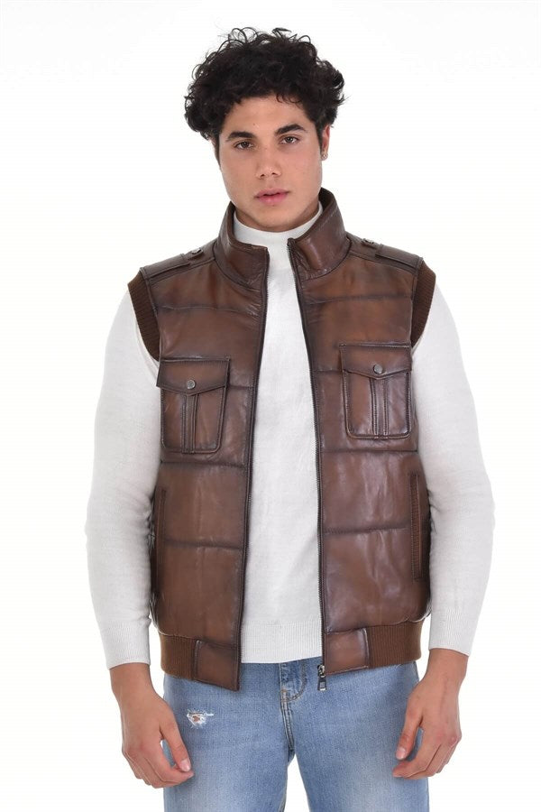 Brown Men's Genuine Leather Vest