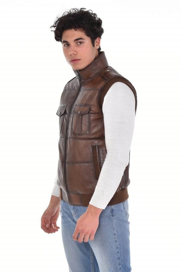 Brown Men's Genuine Leather Vest