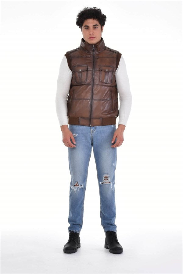 Brown Men's Genuine Leather Vest