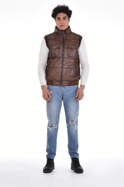 Brown Men's Genuine Leather Vest