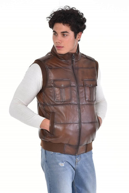 Brown Men's Genuine Leather Vest