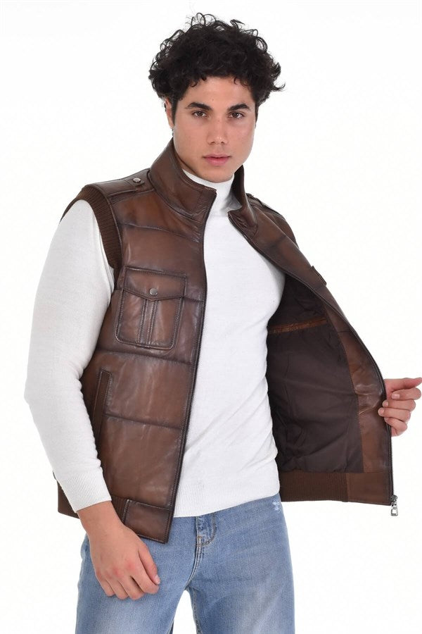 Brown Men's Genuine Leather Vest