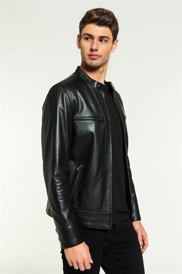 Sports Black Leather Jacket for Men - Frozva