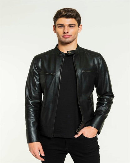 Sports Black Leather Jacket for Men - Frozva