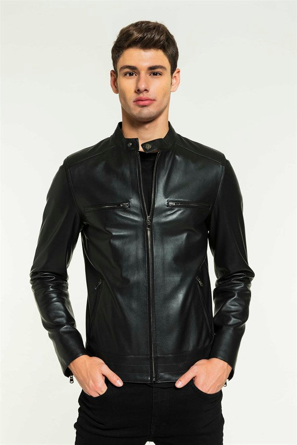 Sports Black Leather Jacket for Men - Frozva