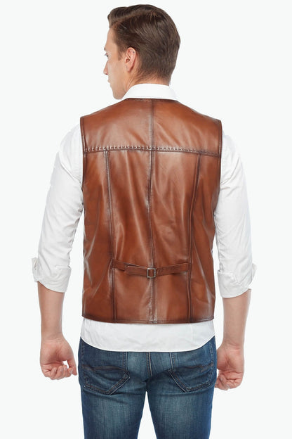 Pointed Tan Genuine Leather Vest – Frozva