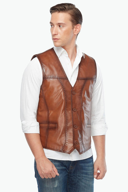 Pointed Tan Genuine Leather Vest – Frozva