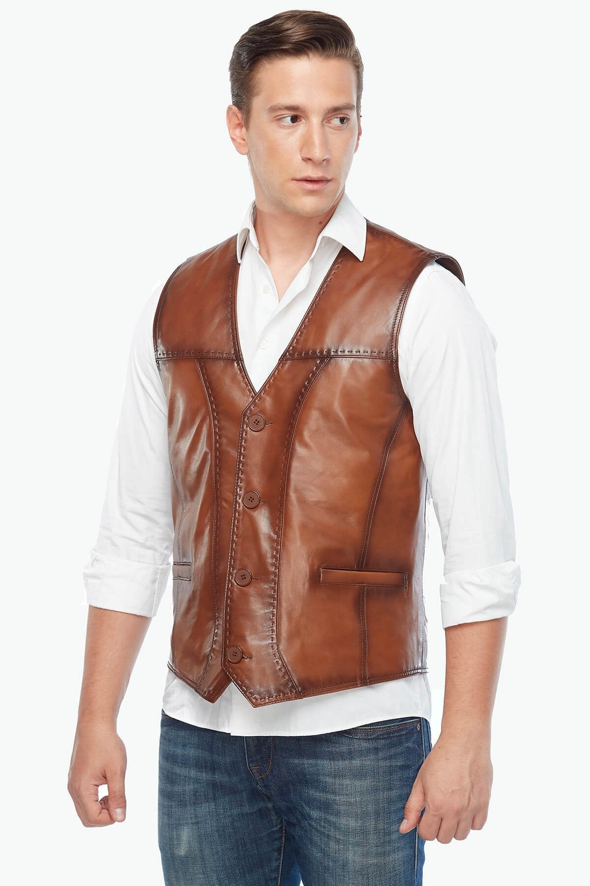 Pointed Tan Genuine Leather Vest – Frozva