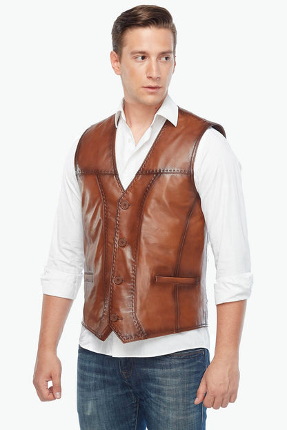 Pointed Tan Genuine Leather Vest – Frozva