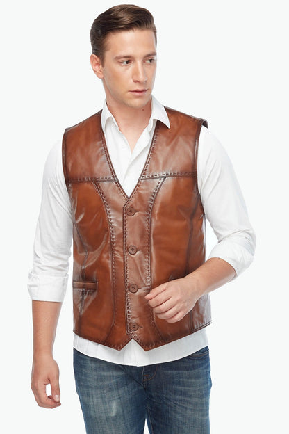 Pointed Tan Genuine Leather Vest – Frozva