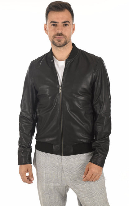 Men's Deep Black Bomber Leather Jacket