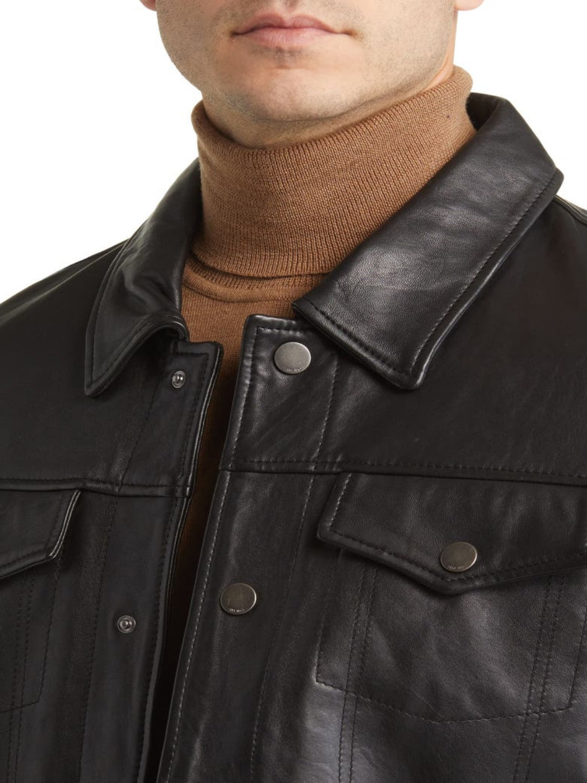 Black Mens Leather Trucker Jacket