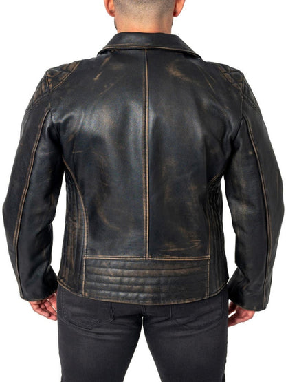 Black Mens Distressed Leather Biker Jacket