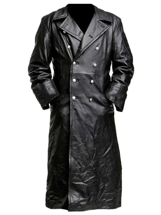 MENS WW2 MAJOR MILITARY STYLISH LEATHER LONG COAT