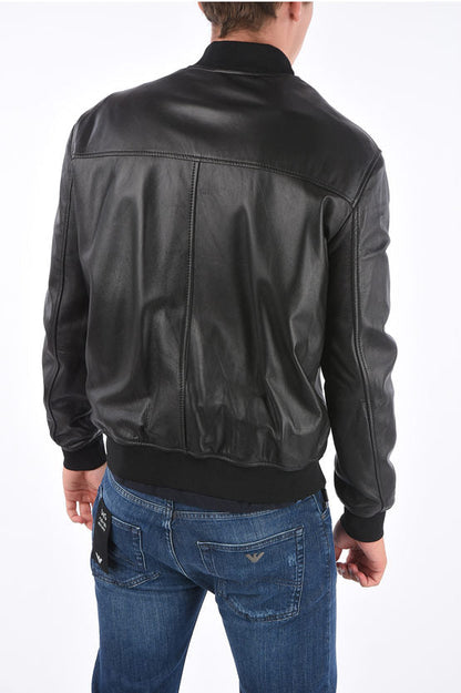 Leather Full Zip Bomber Black Jacket - Frozva