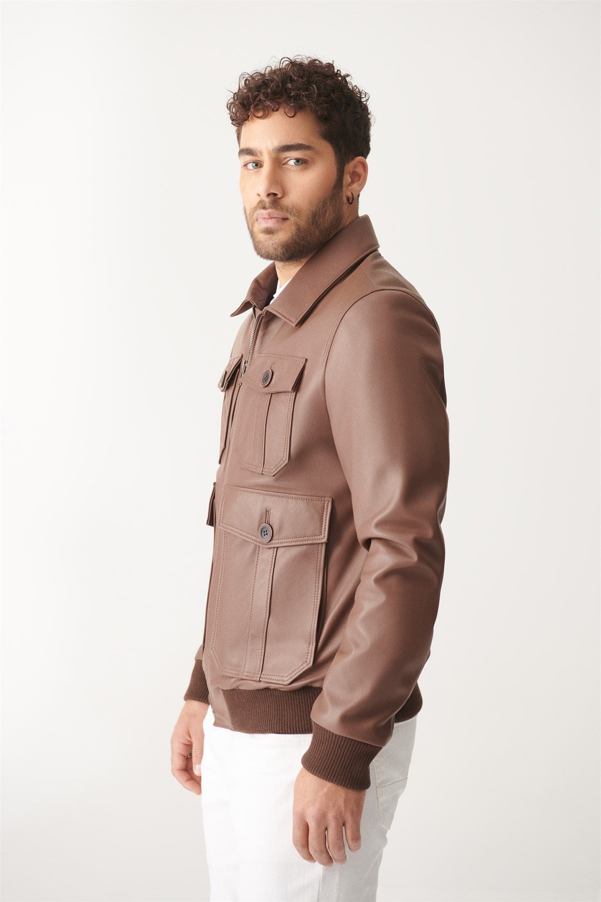 Classic Brown Bomber Leather Jacket for Men - Frozva