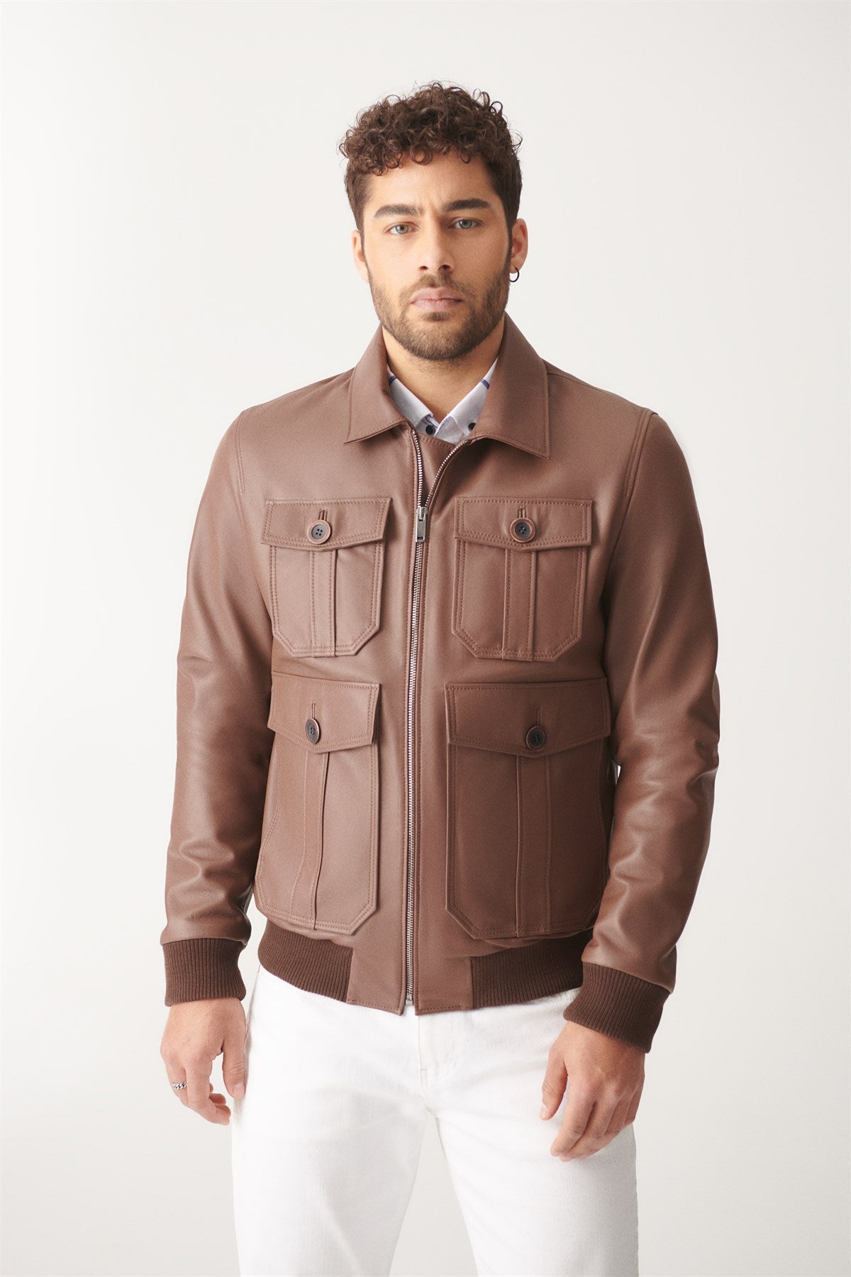 Classic Brown Bomber Leather Jacket for Men - Frozva