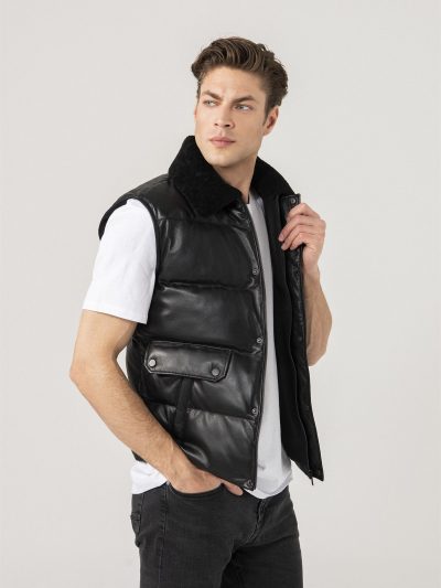 Real Leather Mens Black Vest