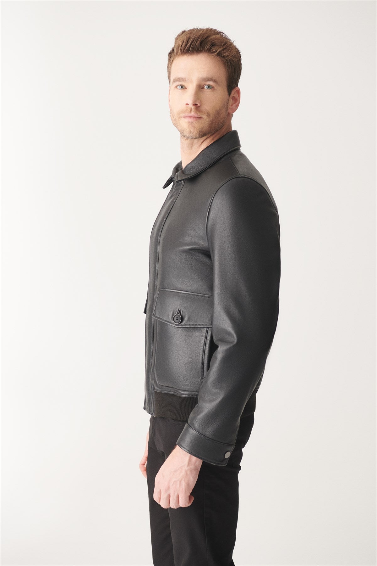 Black Bomber Leather Jacket for Men - Frozva