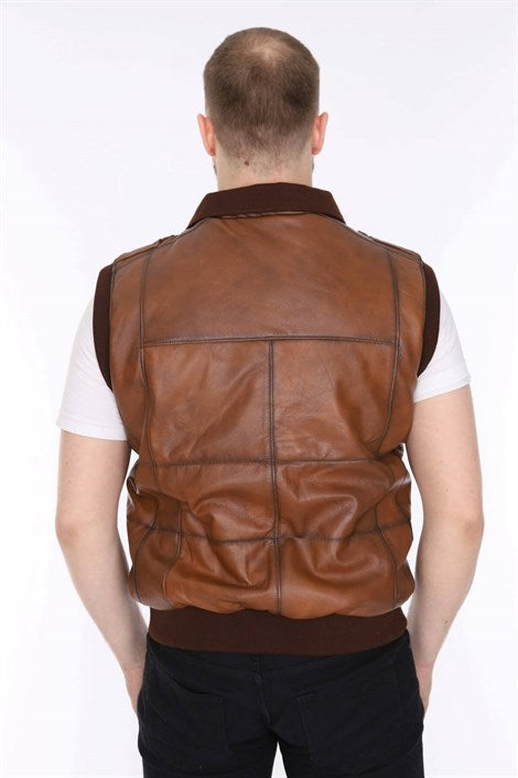 Men's Leather Vest Elastic Waist Tan Color