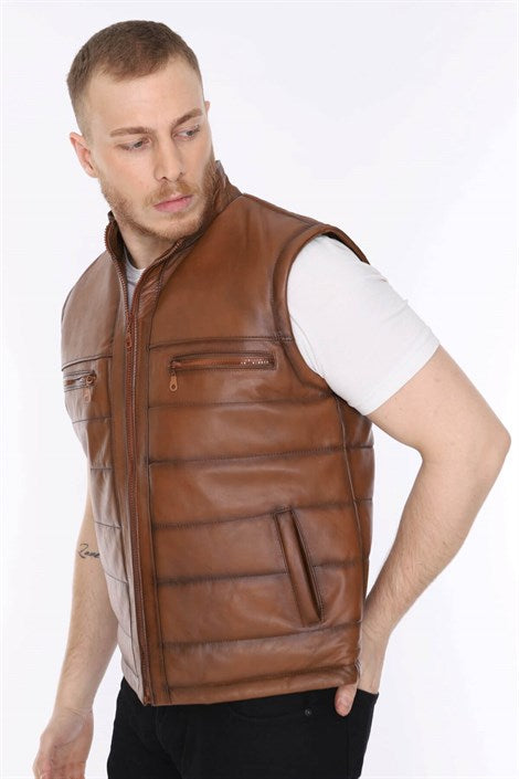 Men's Leather Vest Tan Color