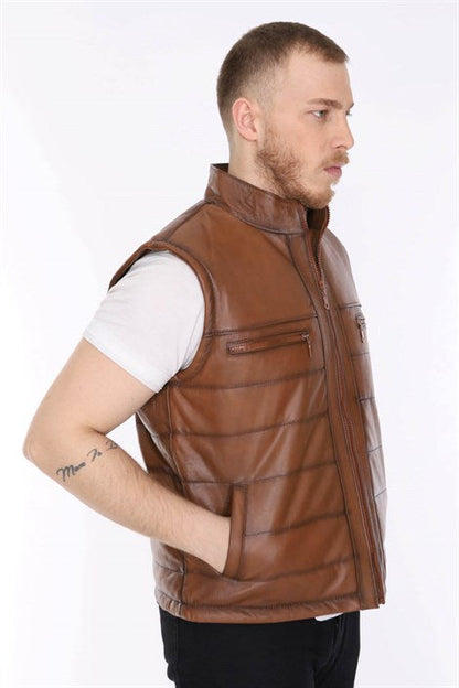 Men's Leather Vest Tan Color