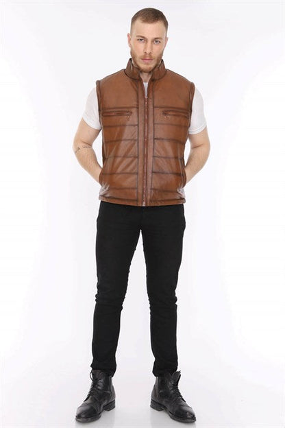 Men's Leather Vest Tan Color