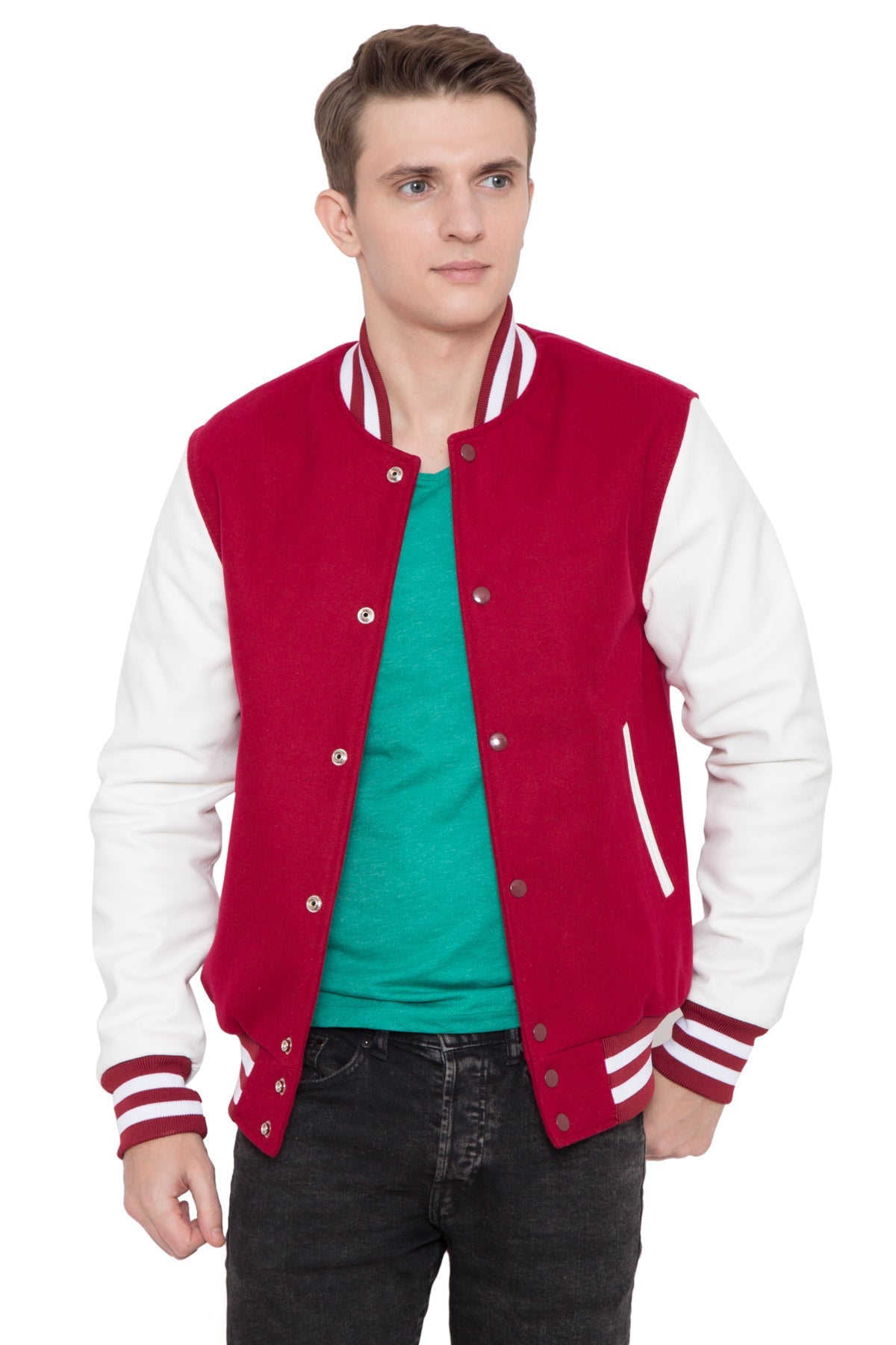 Mens Casual Red and White Varsity Jacket