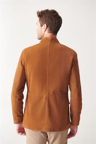 Men's TAN Long Length Suede Leather Jacket