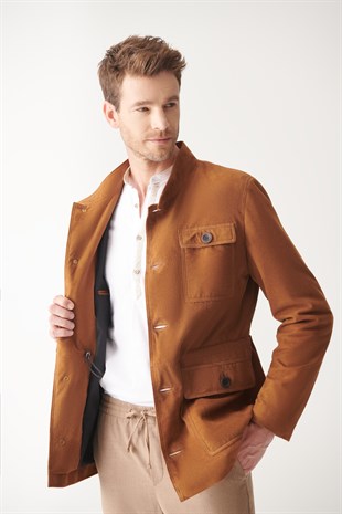 Men's TAN Long Length Suede Leather Jacket