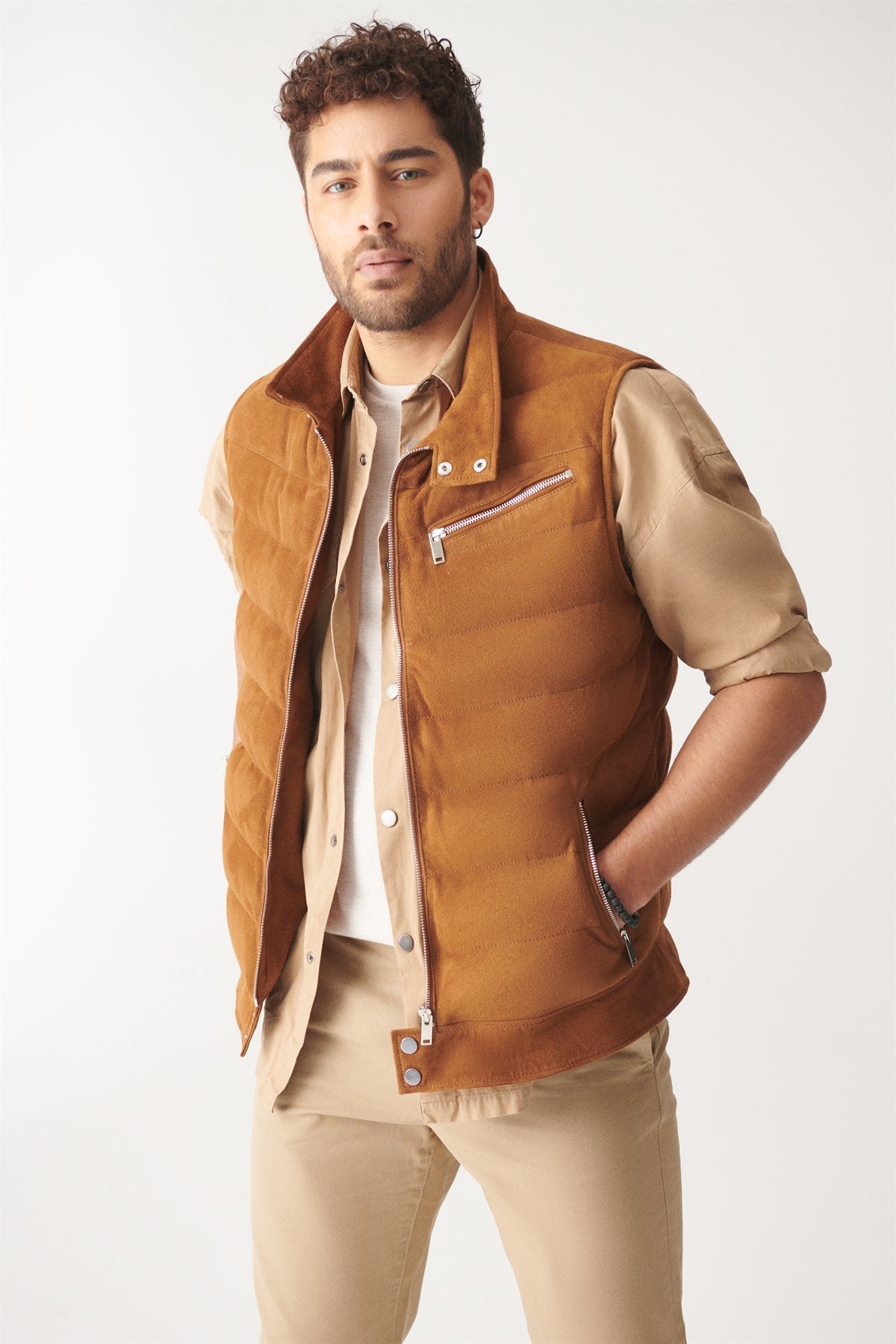 Men's Casual Tan Suede Leather Vest