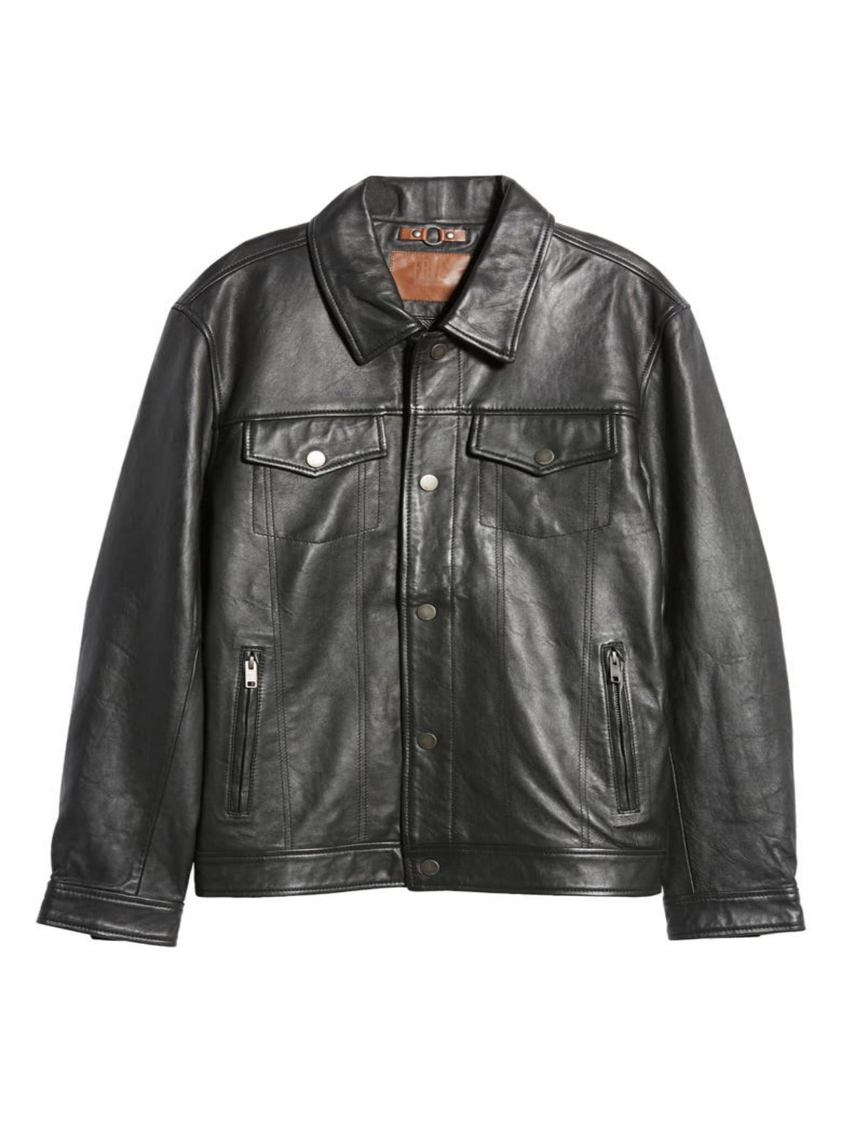 Black Mens Leather Trucker Jacket