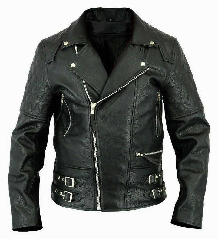 MEN'S GENUINE LEATHER BRANDO CAFE RACER BIKER JACKET