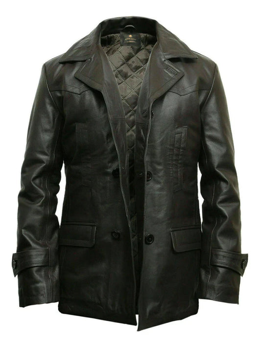 MEN'S MILITRY STYLE WORLD WAR 2 GERMAN BLACK LEATHER COAT