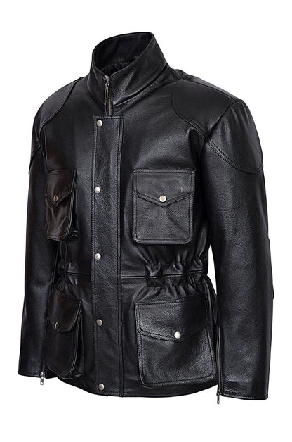 MEN CLASSIC STYLE BLACK LEATHER JACKET COAT