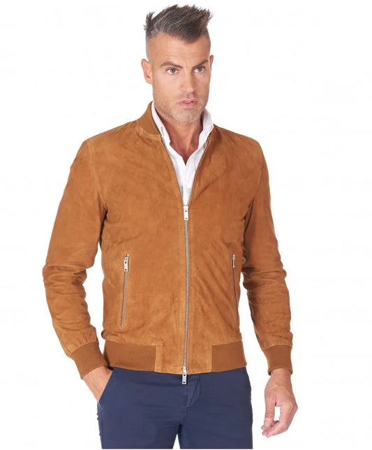 Men's Natural Tan Suede Leather Jacket